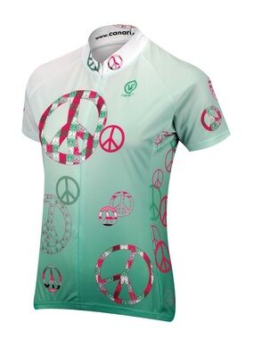 Canari Women’s Peace Out Cycling Jersey Green Pink Peace Signs Biking Top NWT